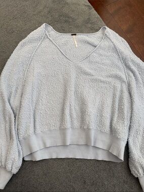Free People Light Blue V-Neck Popcorn Knit Sweater